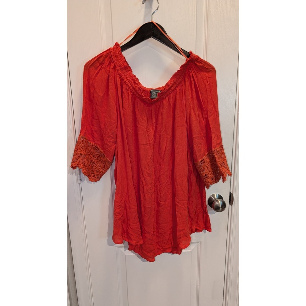 Chelsea & Theodore‎ Off Shoulder Gauzy Blouse Hot Pepper Women XL $78